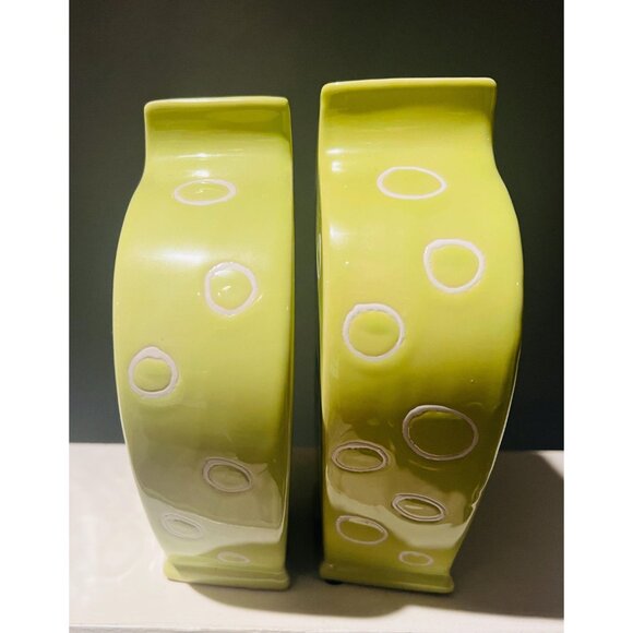 Modern Abstract Lime Green Vases (Set of 2) – Retro Minimalist Home Decor - Picture 2 of 9